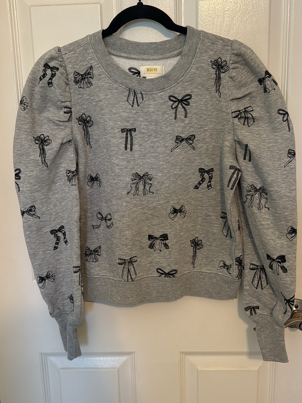 Maeve Anthropologie Gray Bow-Print Women's Sweatshirt